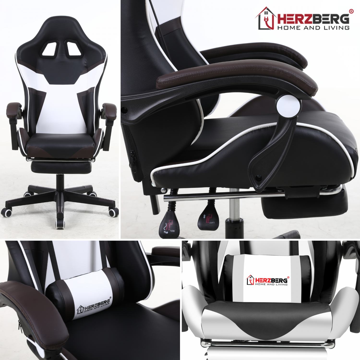 Herzberg Home & Living Herzberg Hg-8082: Driekleurige Gaming- En Bureaustoel Met T-Vormig Accent Blauw